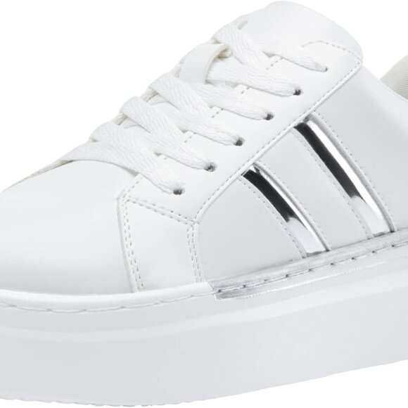 Shoes - Women's White Platform Chunky Sneakers Synthetic Leather Casual Size 9.5